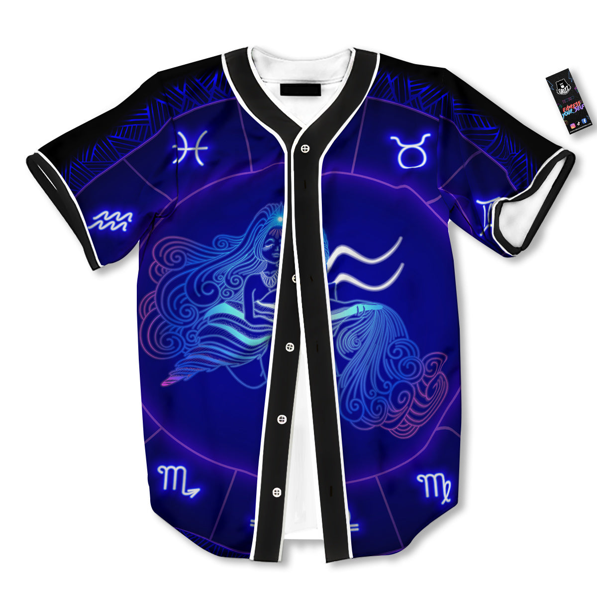 Zodiac Sign Dark Aquarius Print Baseball Jersey-grizzshop