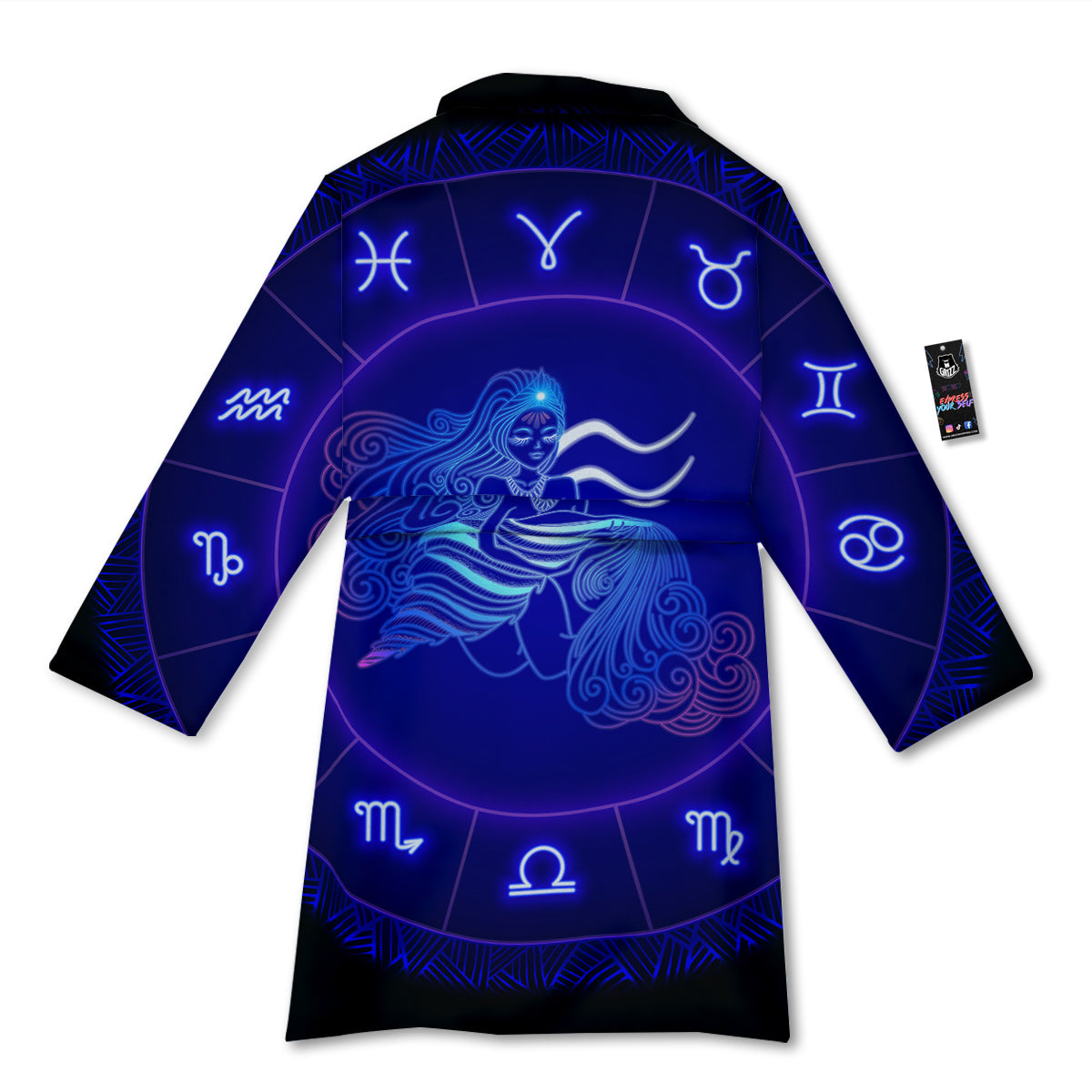 Zodiac Sign Dark Aquarius Print Bathrobe-grizzshop