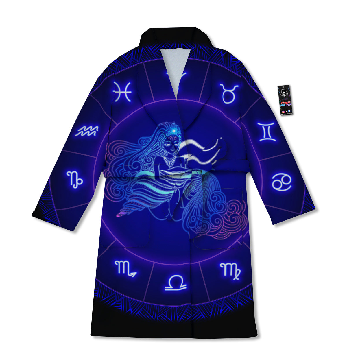 Zodiac Sign Dark Aquarius Print Bathrobe-grizzshop