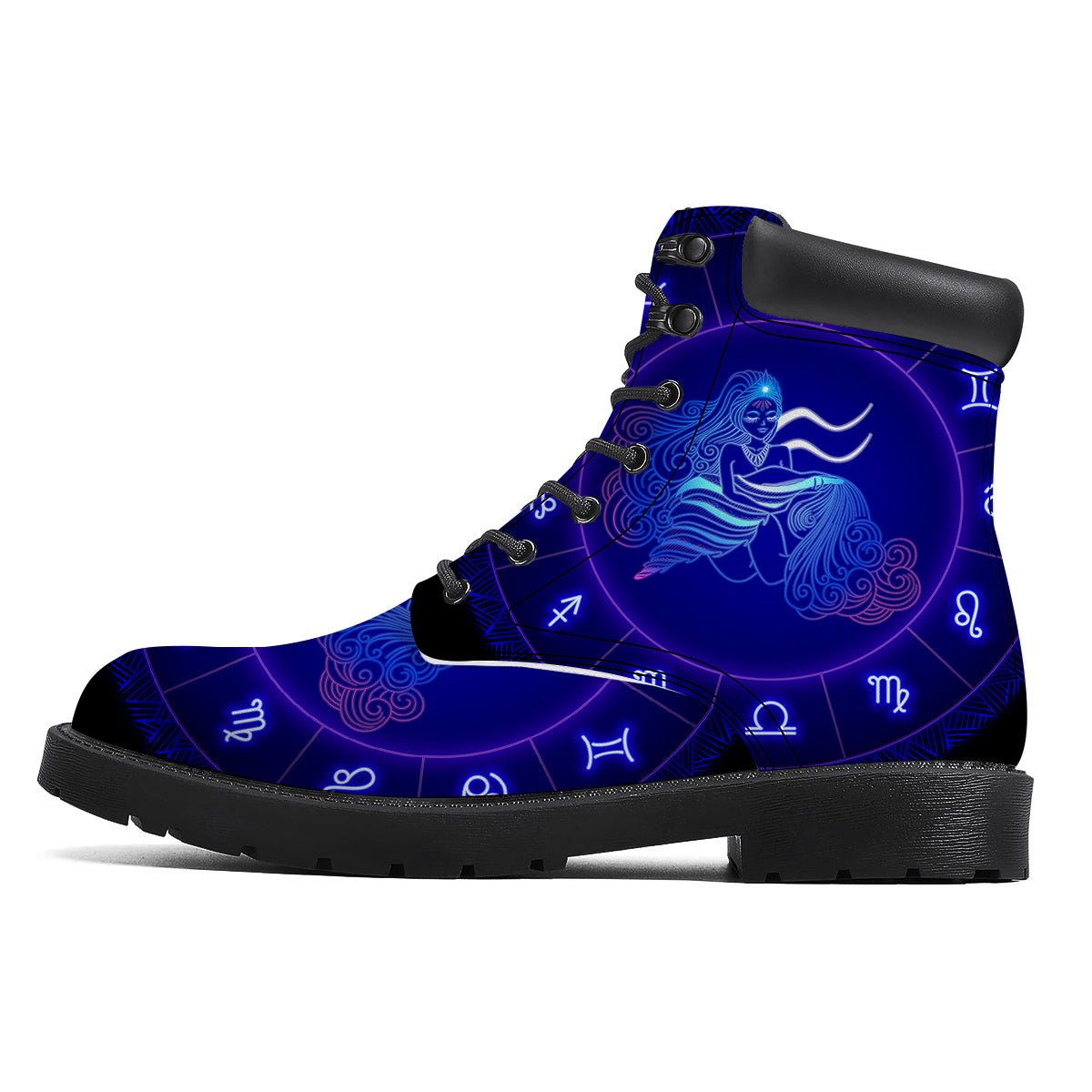 Zodiac Sign Dark Aquarius Print Boots-grizzshop