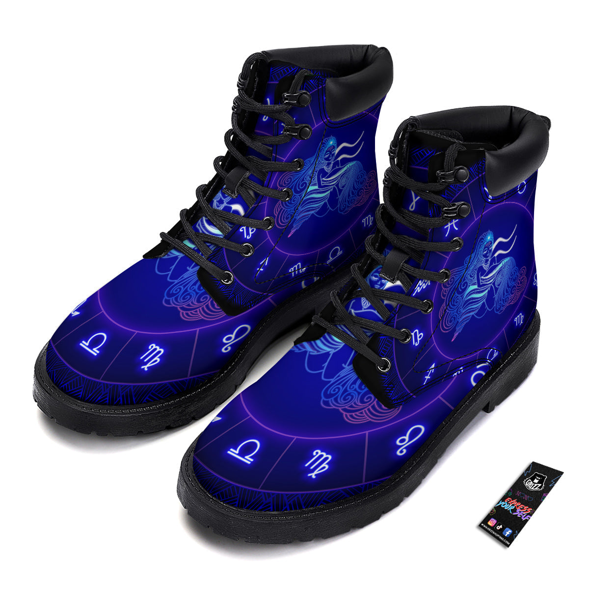 Zodiac Sign Dark Aquarius Print Boots-grizzshop