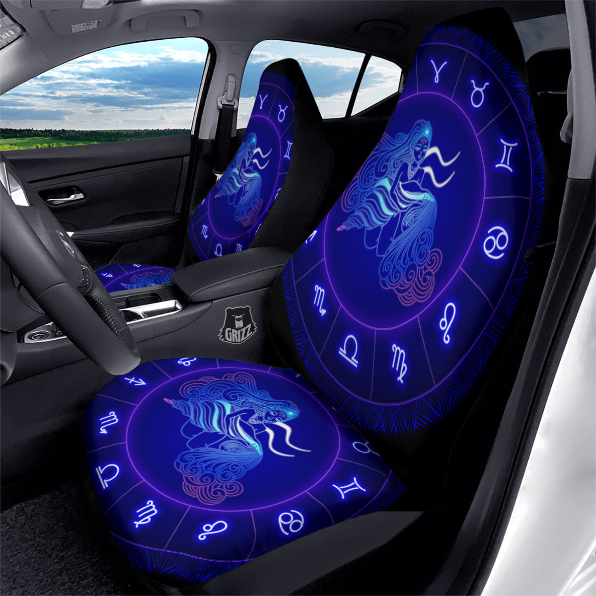 Zodiac Sign Dark Aquarius Print Car Seat Covers-grizzshop