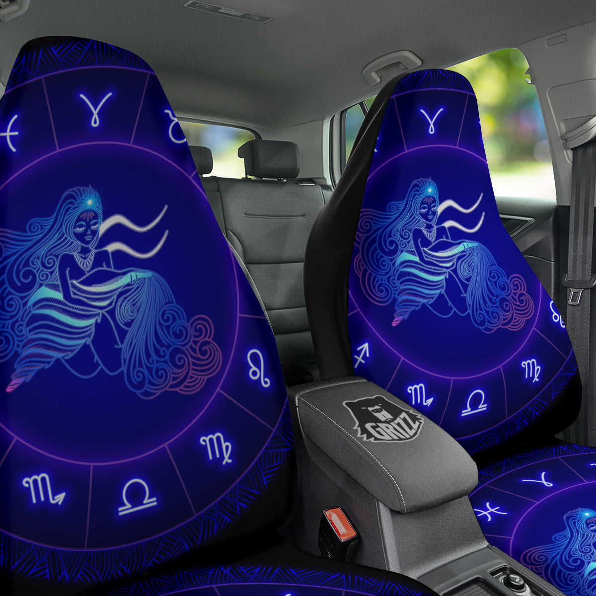 Zodiac Sign Dark Aquarius Print Car Seat Covers-grizzshop