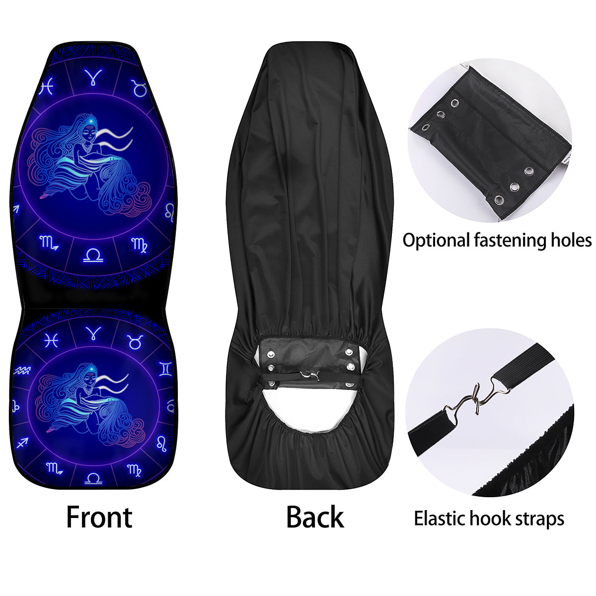Zodiac Sign Dark Aquarius Print Car Seat Covers-grizzshop