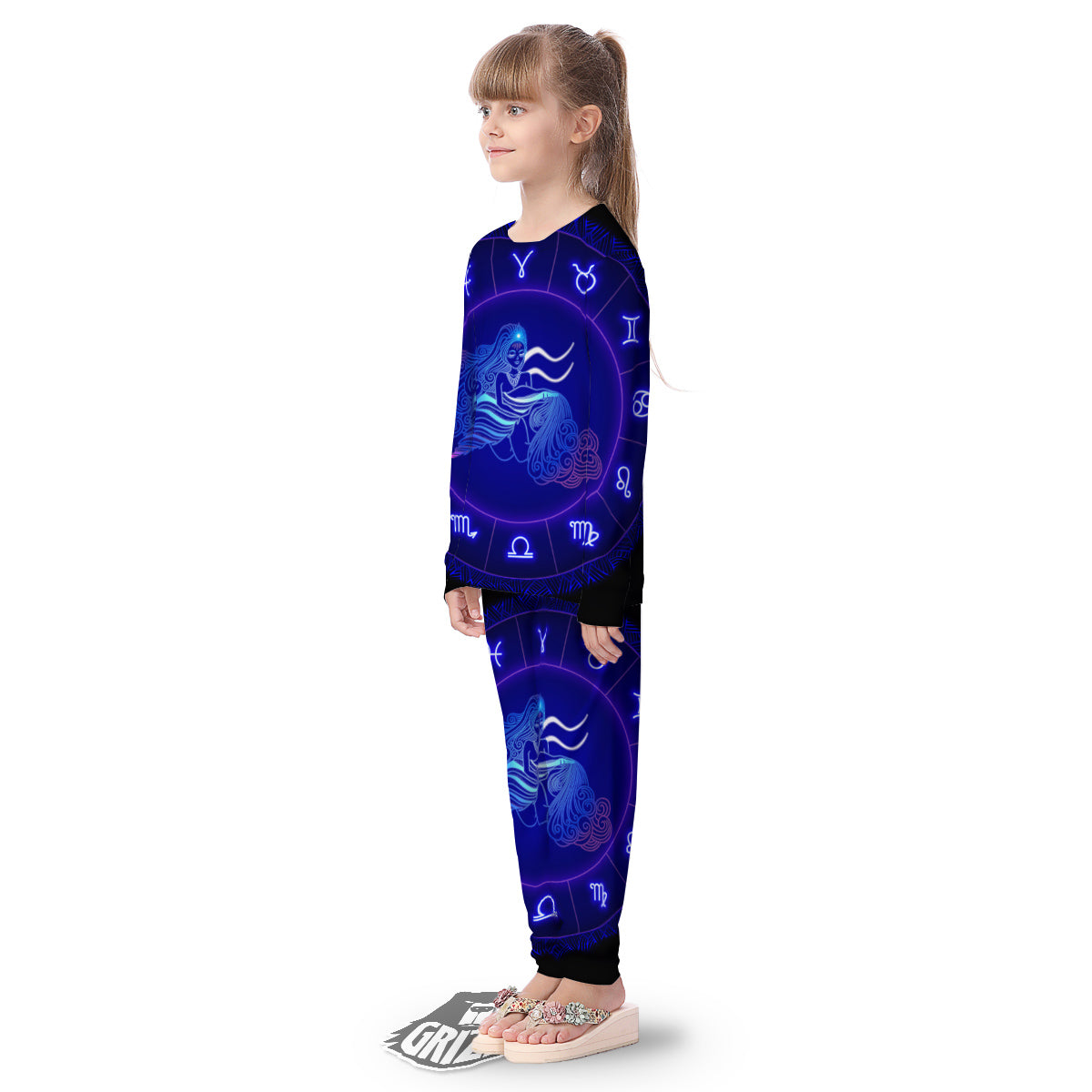 Zodiac Sign Dark Aquarius Print Kid's Pajamas-grizzshop