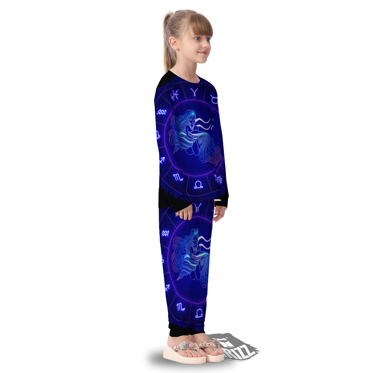 Zodiac Sign Dark Aquarius Print Kid's Pajamas-grizzshop