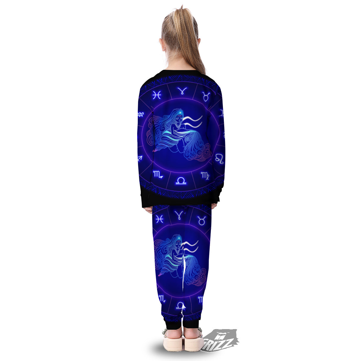 Zodiac Sign Dark Aquarius Print Kid's Pajamas-grizzshop