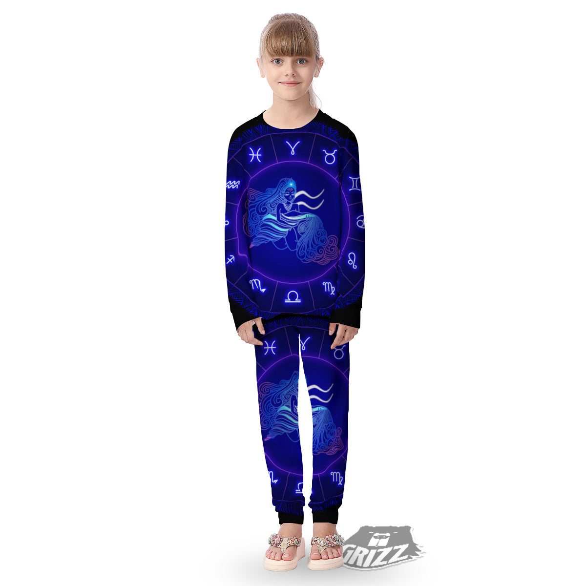 Zodiac Sign Dark Aquarius Print Kid's Pajamas-grizzshop