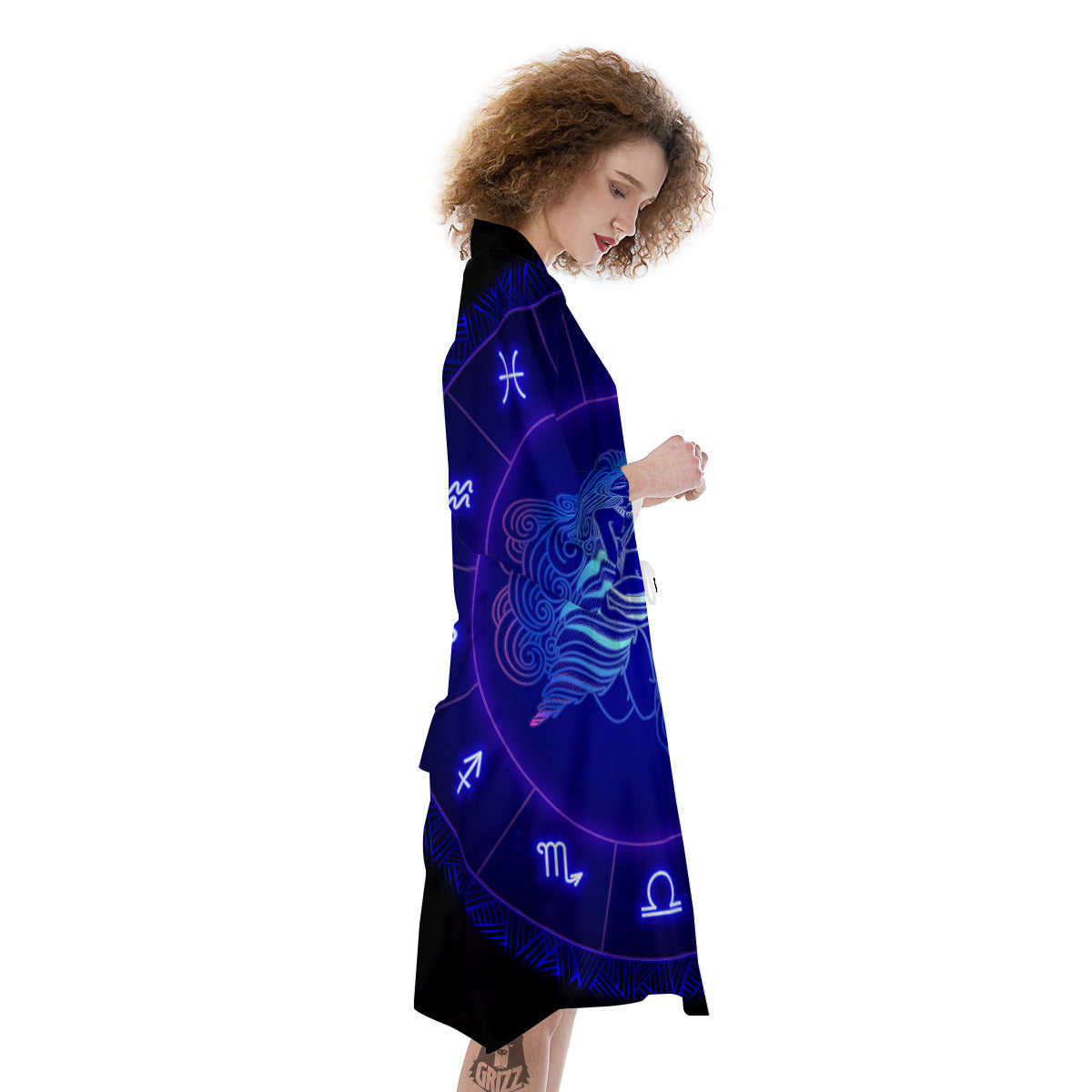 Zodiac Sign Dark Aquarius Print Kimono-grizzshop