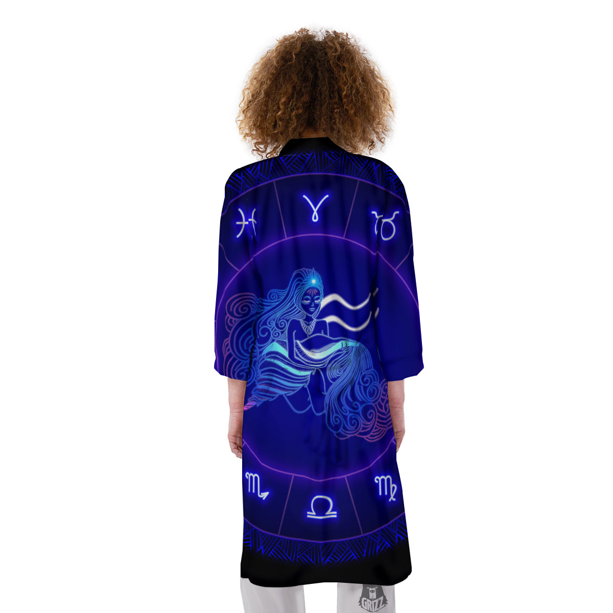 Zodiac Sign Dark Aquarius Print Kimono-grizzshop