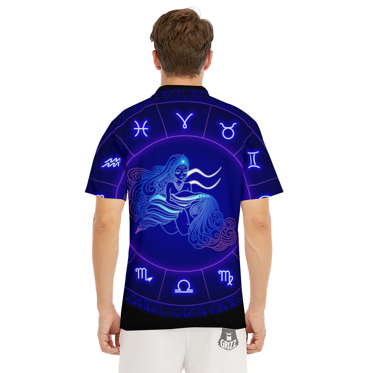 Zodiac Sign Dark Aquarius Print Men's Golf Shirts-grizzshop