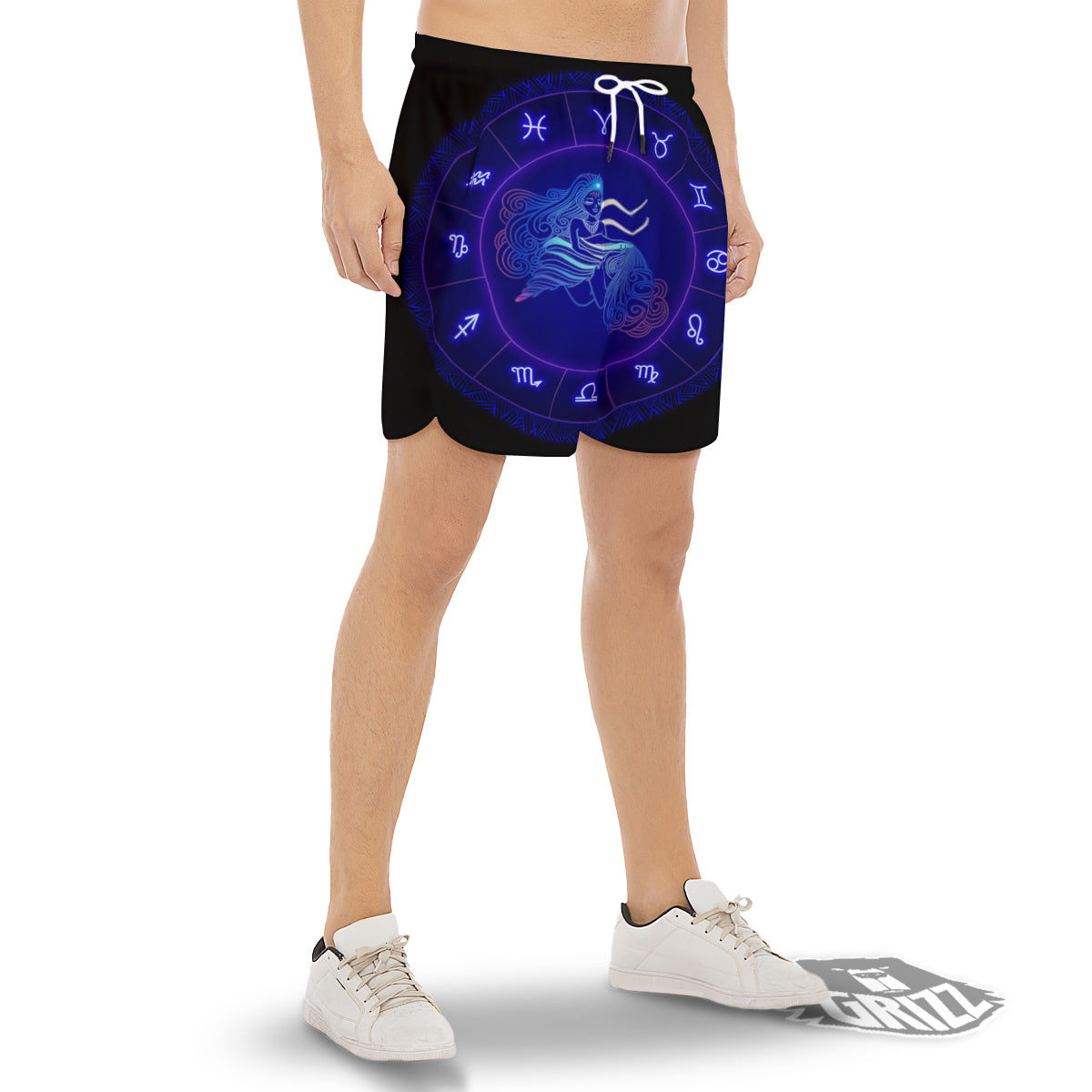 Zodiac Sign Dark Aquarius Print Men's Gym Shorts-grizzshop