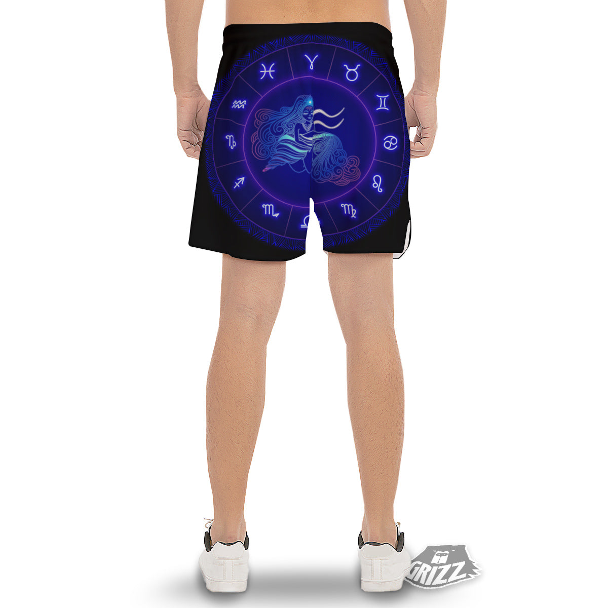 Zodiac Sign Dark Aquarius Print Men's Gym Shorts-grizzshop