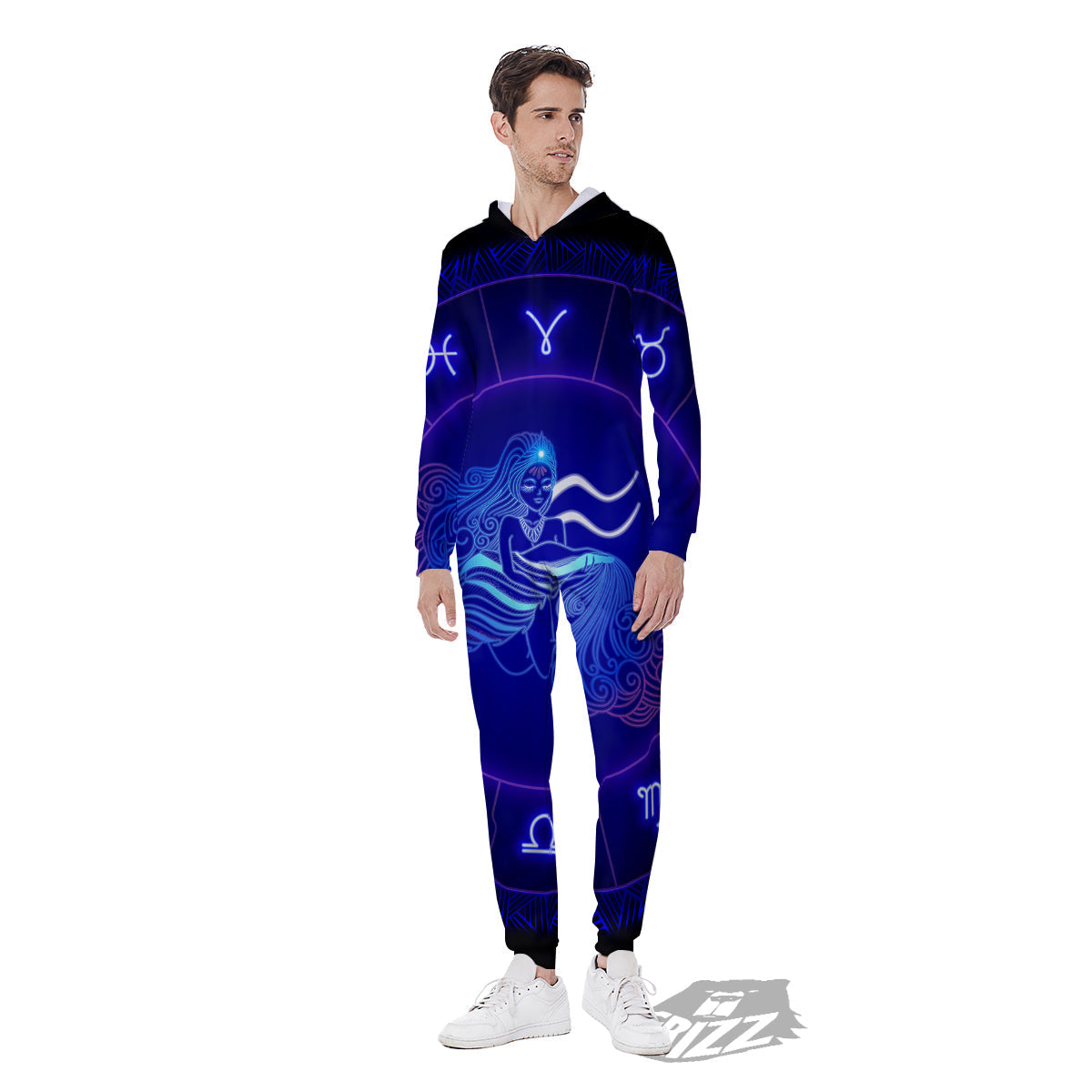 Zodiac Sign Dark Aquarius Print Men's Jumpsuit-grizzshop