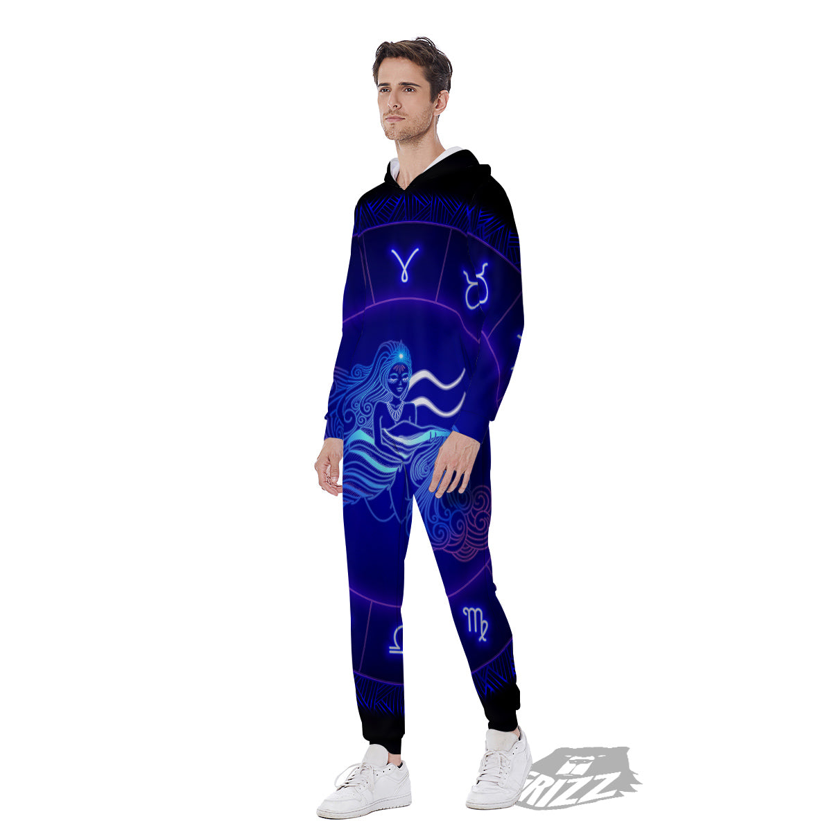 Zodiac Sign Dark Aquarius Print Men's Jumpsuit-grizzshop