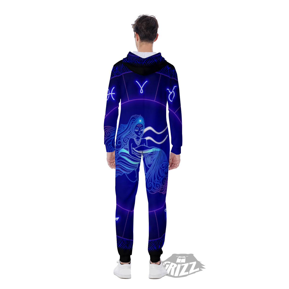 Zodiac Sign Dark Aquarius Print Men's Jumpsuit-grizzshop