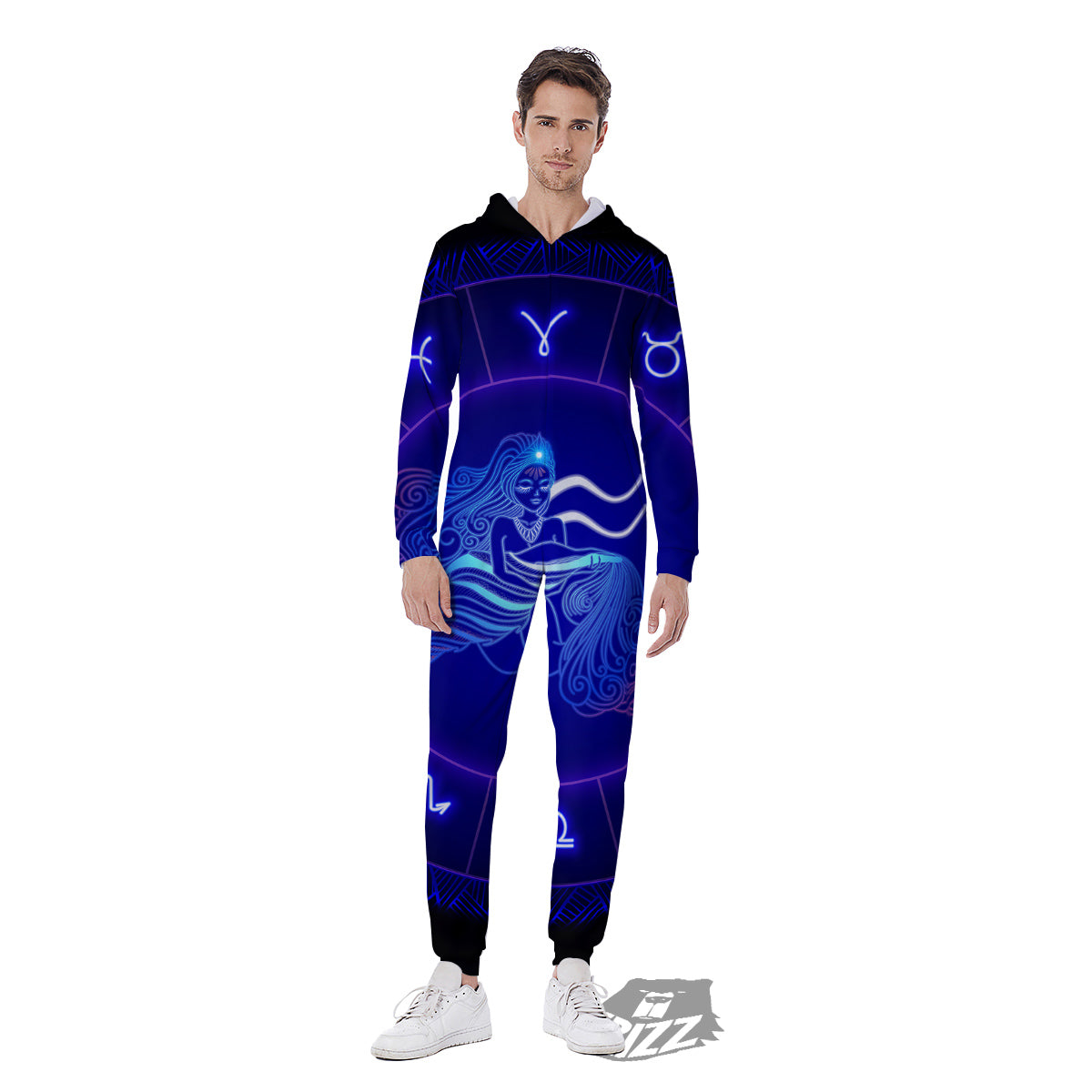 Zodiac Sign Dark Aquarius Print Men's Jumpsuit-grizzshop