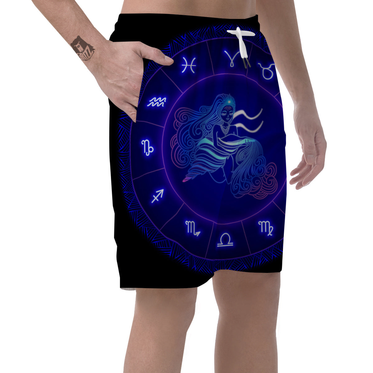 Zodiac Sign Dark Aquarius Print Men's Shorts-grizzshop