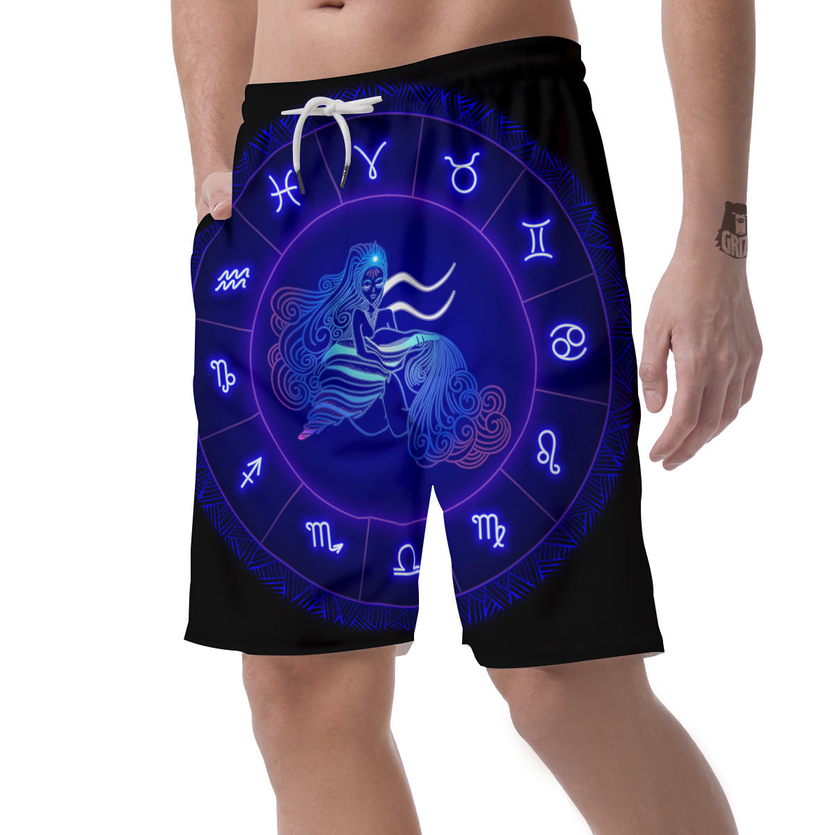 Zodiac Sign Dark Aquarius Print Men's Shorts-grizzshop