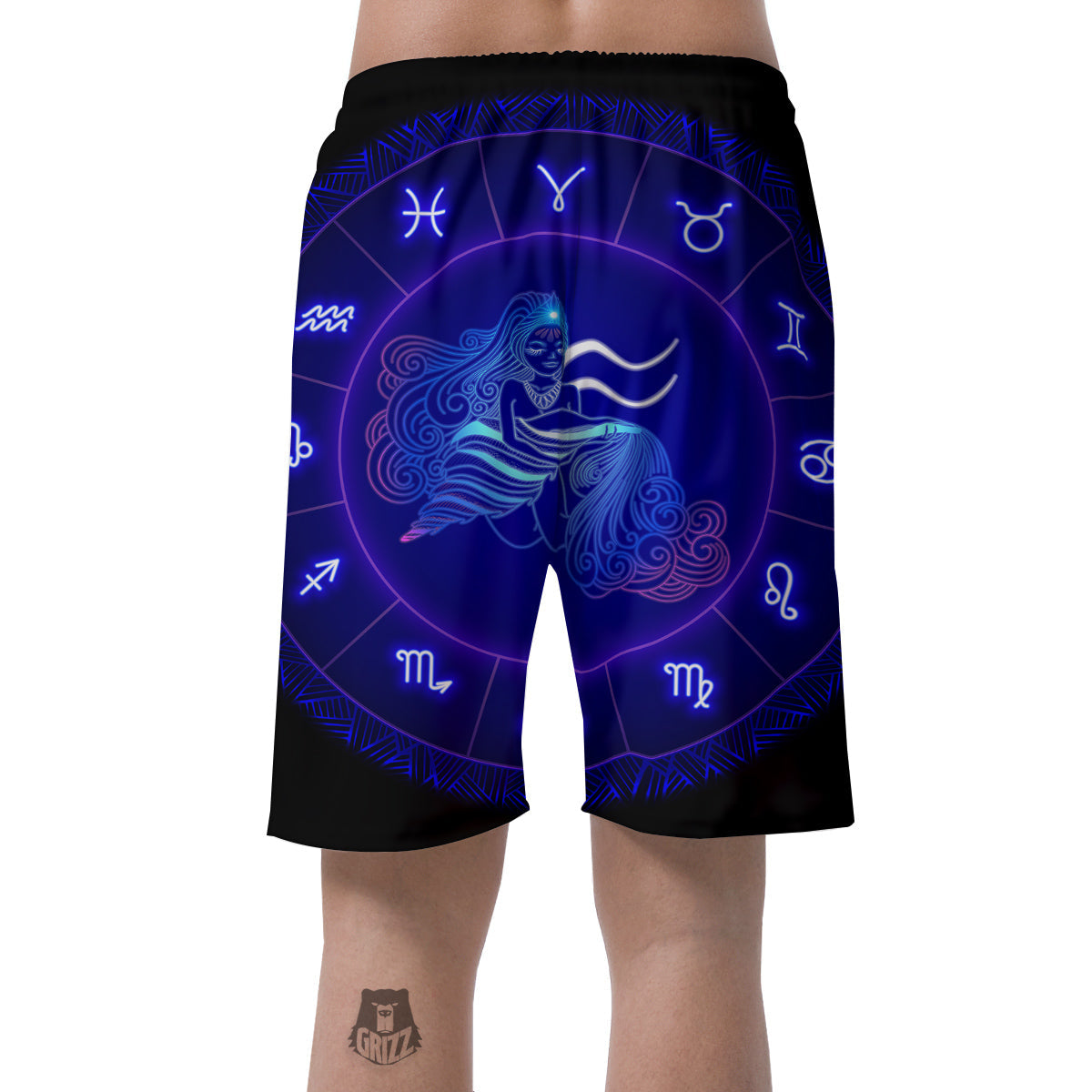 Zodiac Sign Dark Aquarius Print Men's Shorts-grizzshop