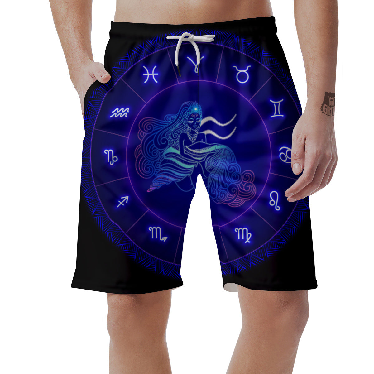 Zodiac Sign Dark Aquarius Print Men's Shorts-grizzshop