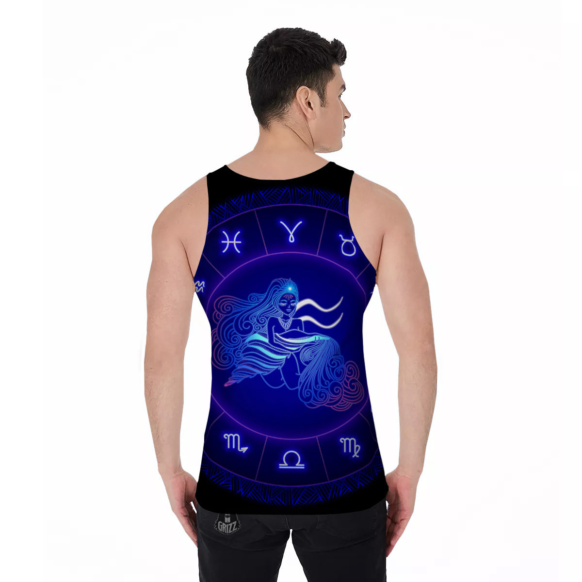 Zodiac Sign Dark Aquarius Print Men's Tank Top-grizzshop