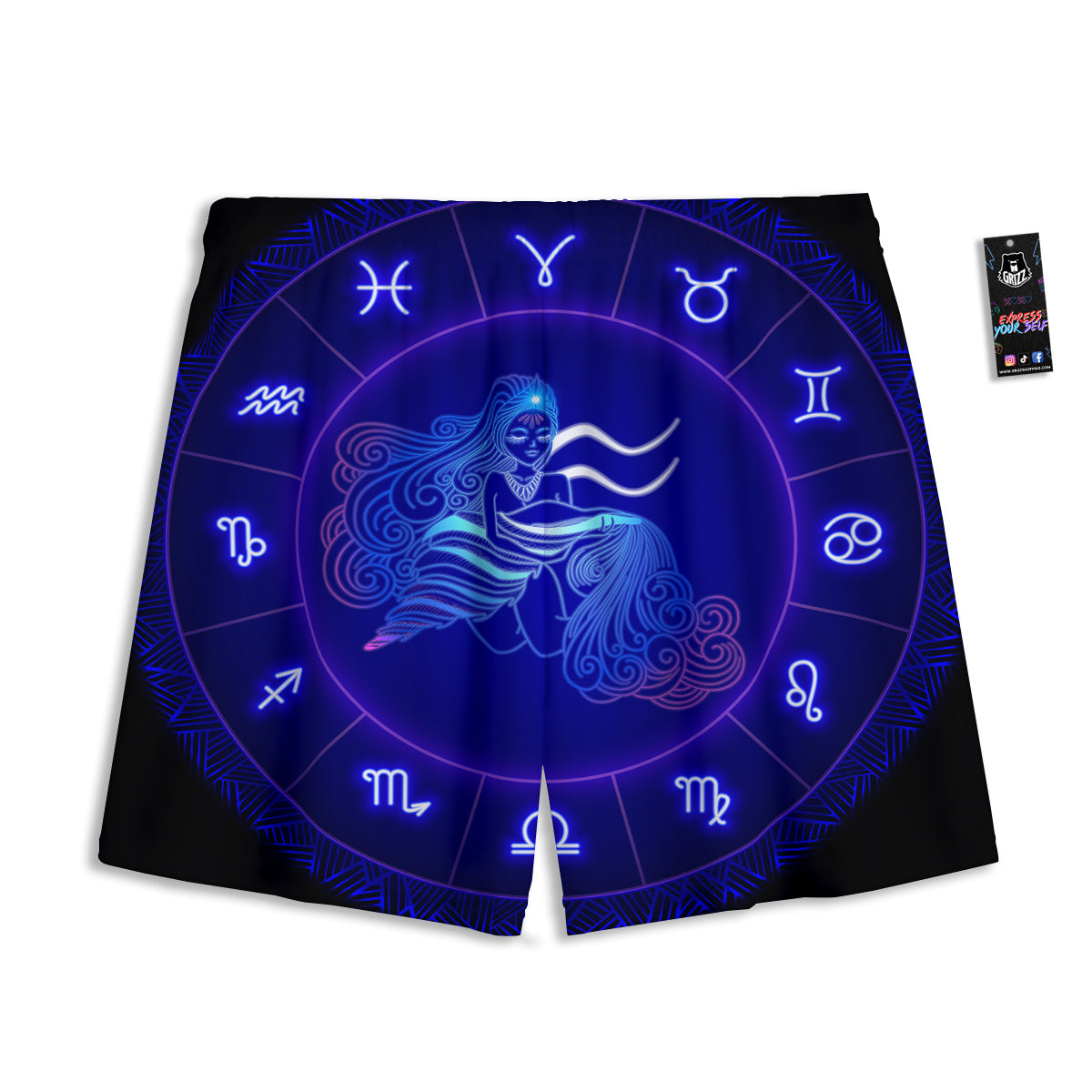 Zodiac Sign Dark Aquarius Print Mesh Shorts
