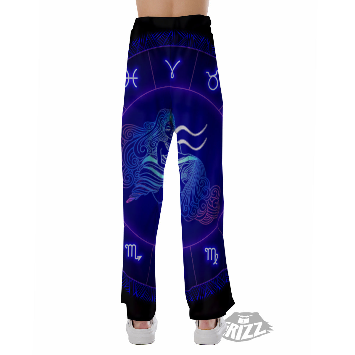 Zodiac Sign Dark Aquarius Print Pajama Pants-grizzshop