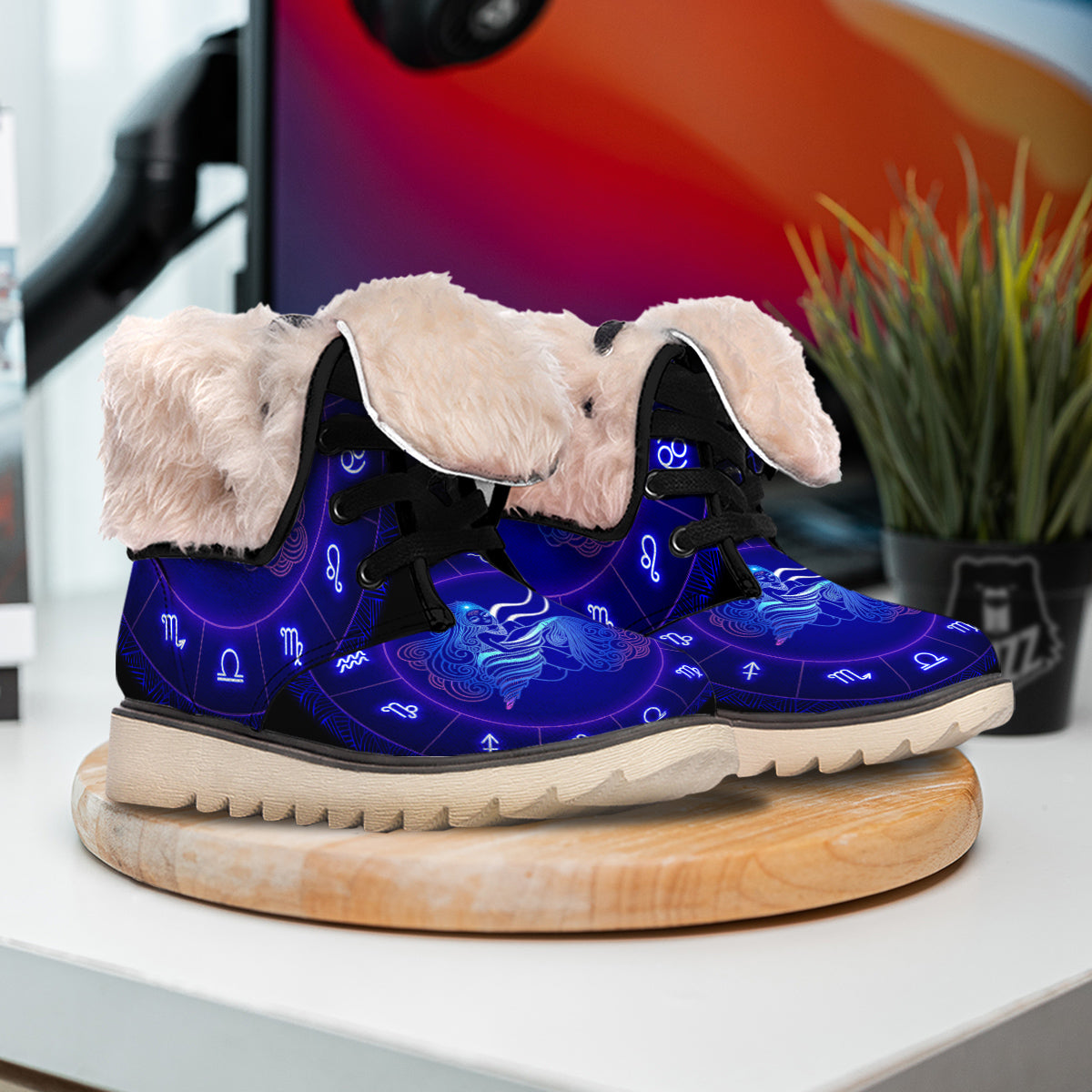 Zodiac Sign Dark Aquarius Print Snow Boots-grizzshop