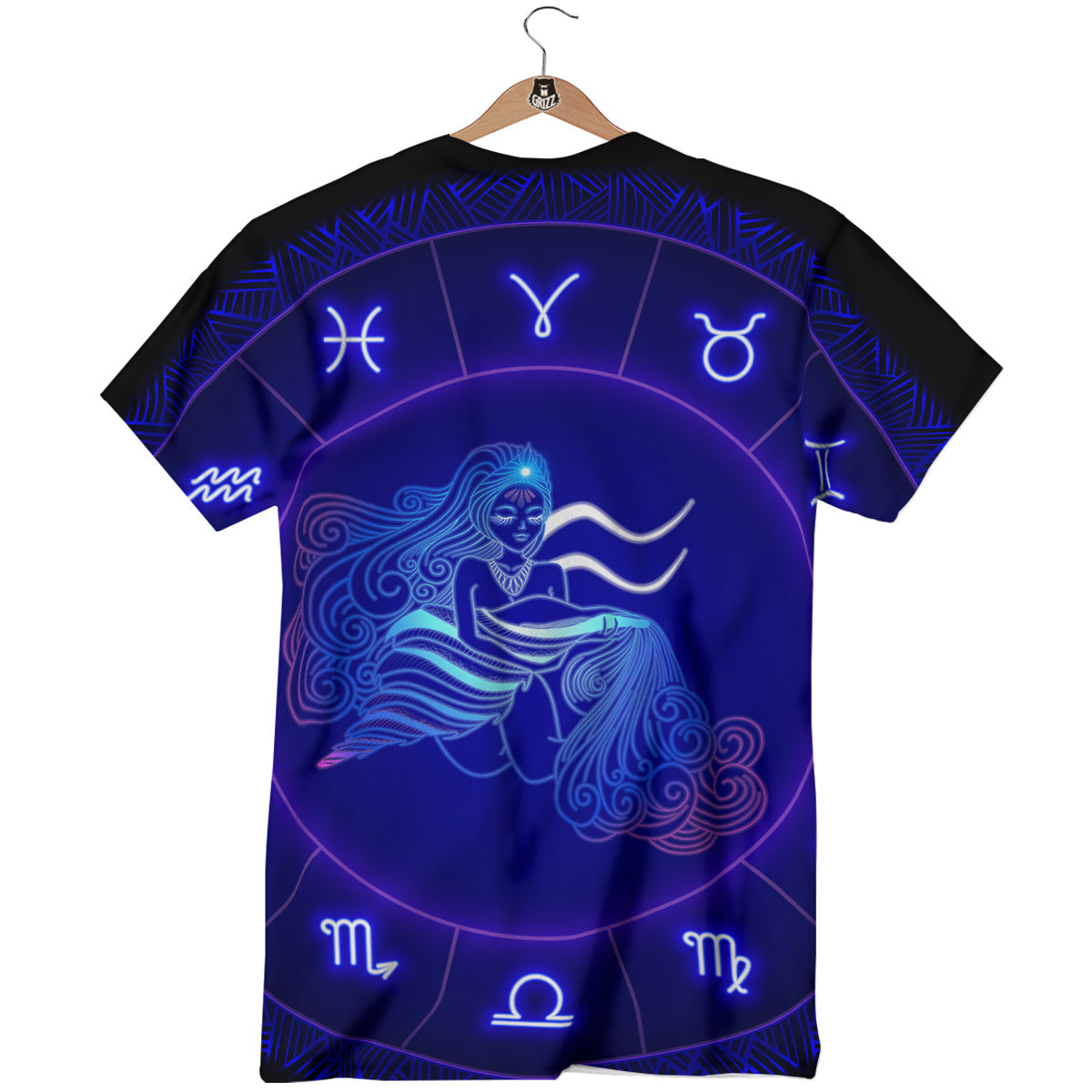 Zodiac Sign Dark Aquarius Print T-Shirt-grizzshop