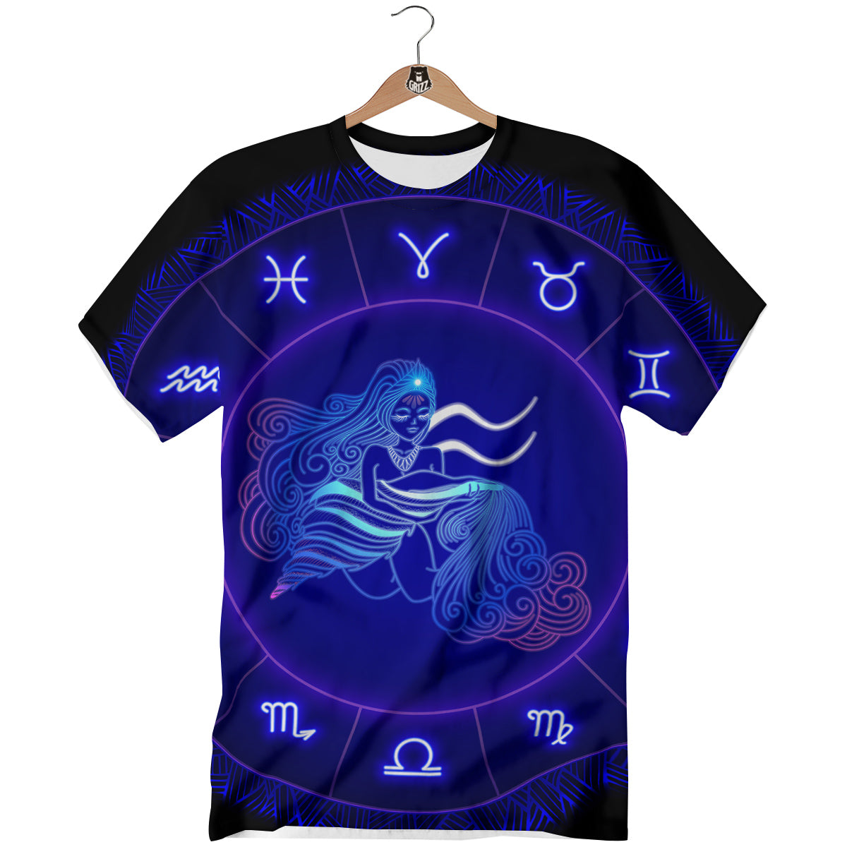 Zodiac Sign Dark Aquarius Print T-Shirt-grizzshop