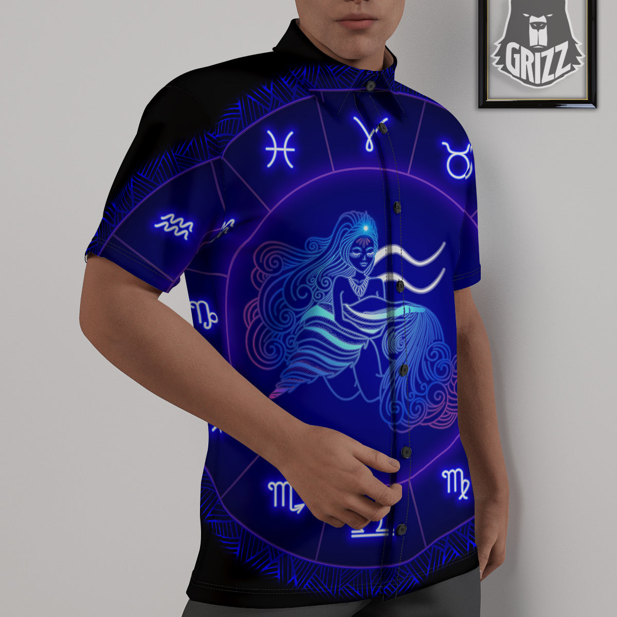 Zodiac Sign Dark Aquarius Print Untucked Shirts-grizzshop