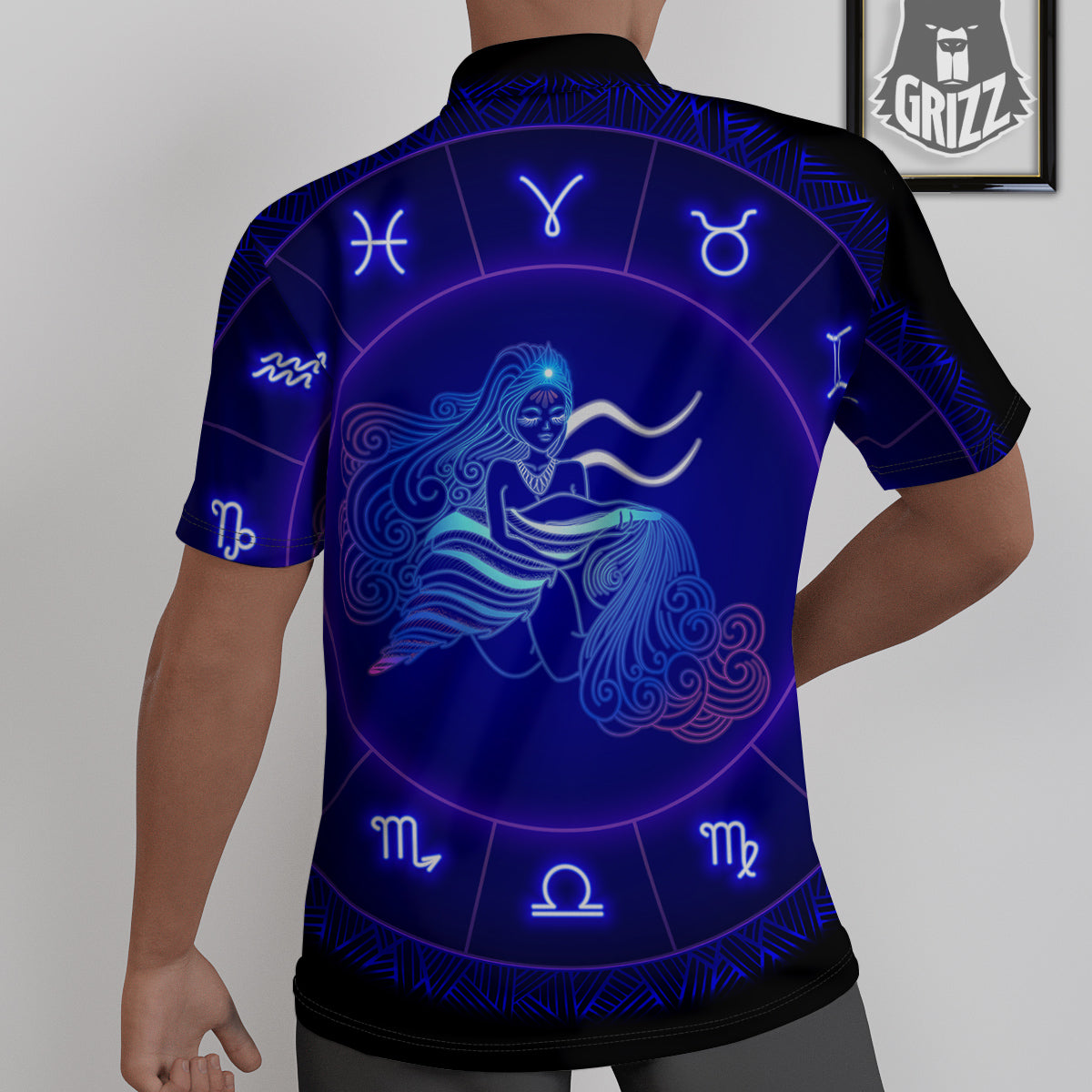 Zodiac Sign Dark Aquarius Print Untucked Shirts-grizzshop