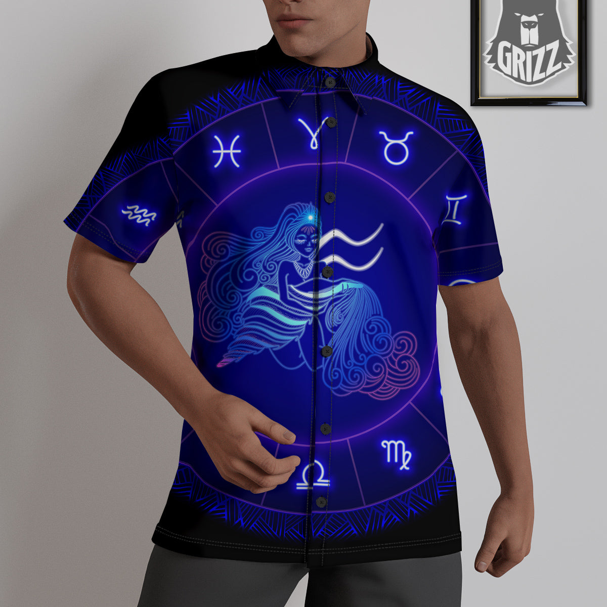 Zodiac Sign Dark Aquarius Print Untucked Shirts-grizzshop