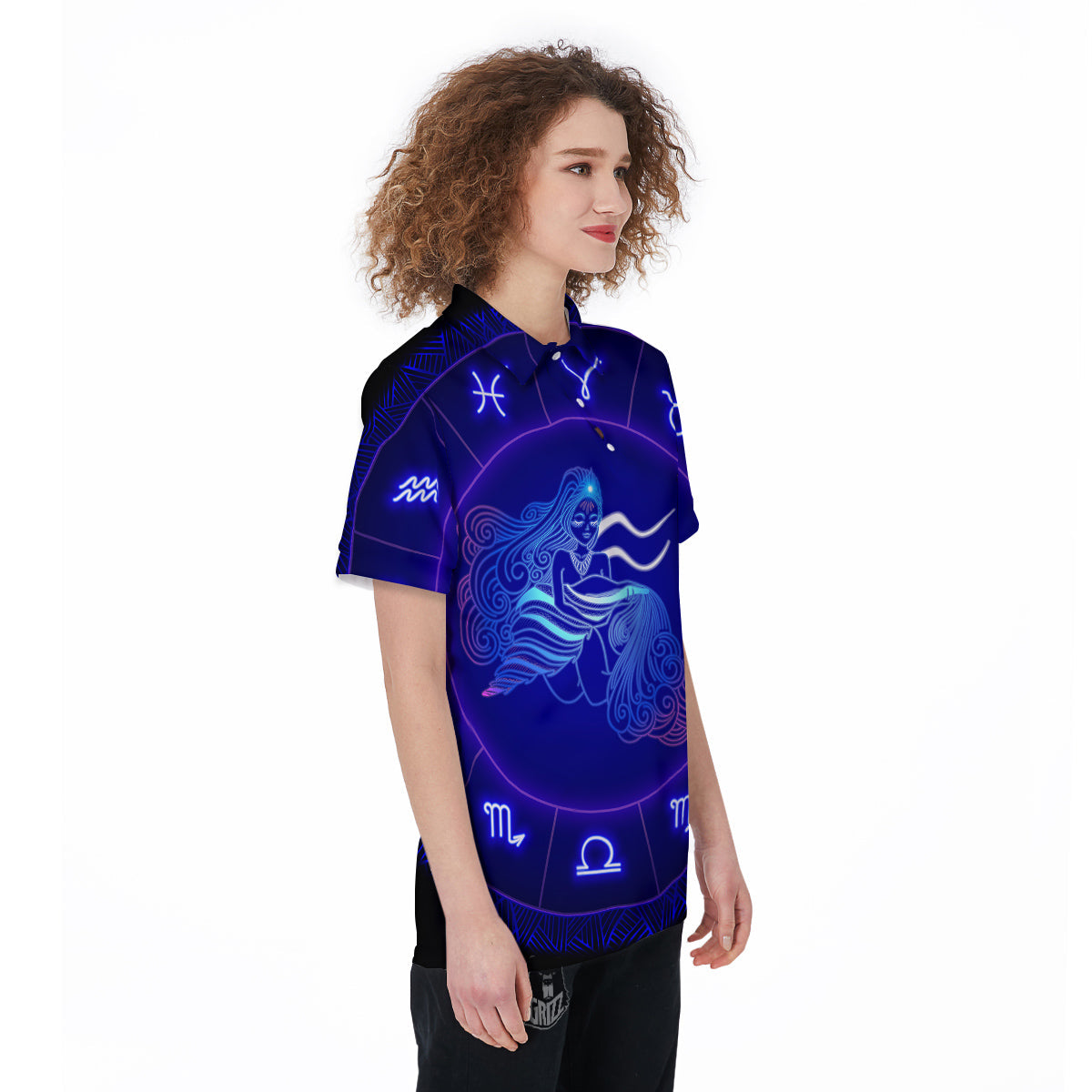 Zodiac Sign Dark Aquarius Print Women's Golf Shirts-grizzshop