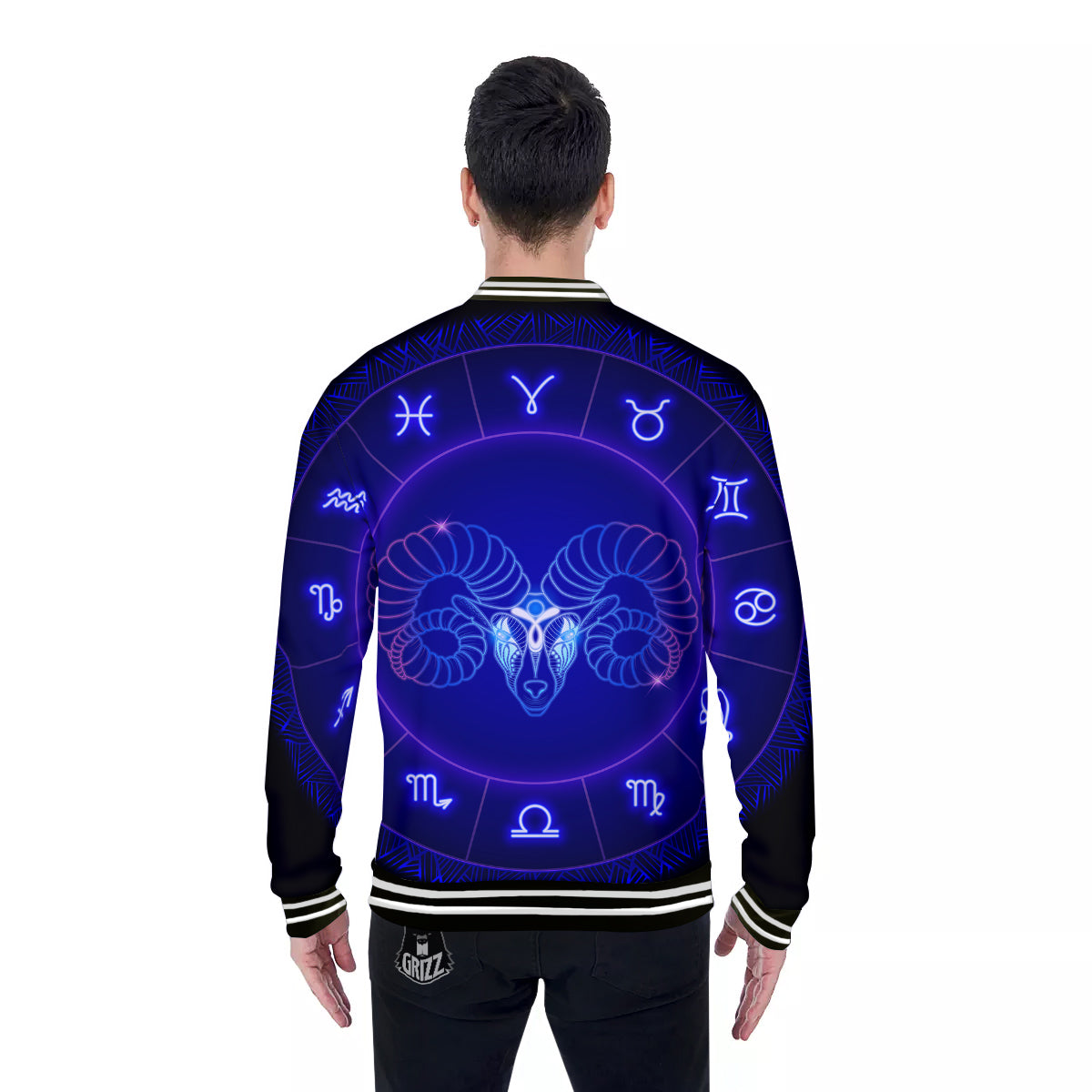 Zodiac Sign Dark Aries Print Baseball Jacket-grizzshop