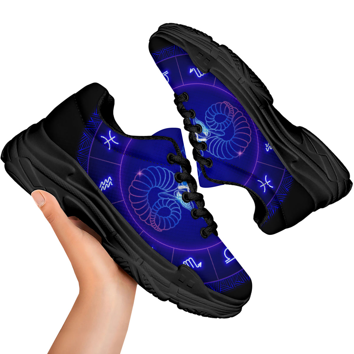 Zodiac Sign Dark Aries Print Black Chunky Shoes-grizzshop