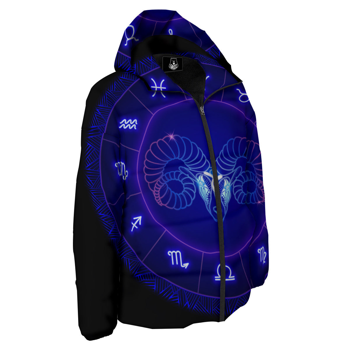 Zodiac Sign Dark Aries Print Down Jacket-grizzshop