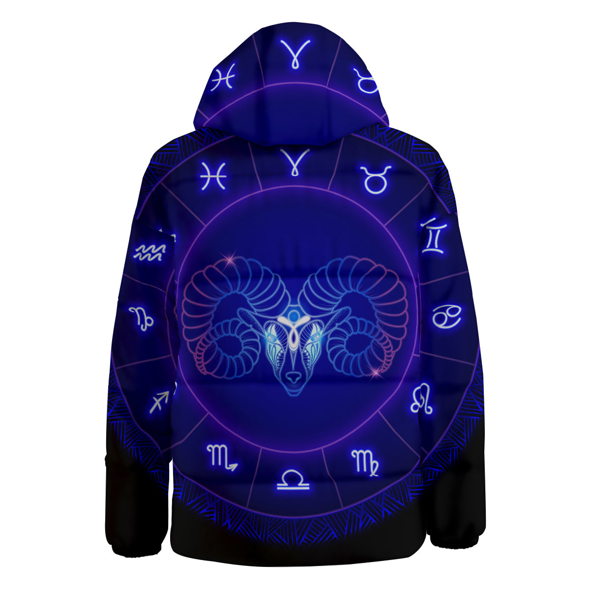 Zodiac Sign Dark Aries Print Down Jacket-grizzshop