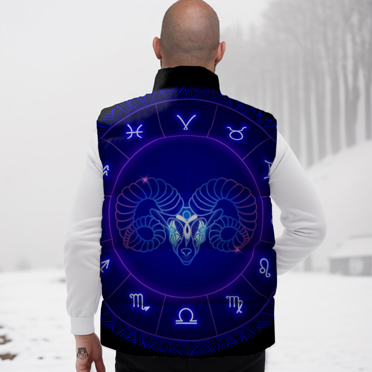 Zodiac Sign Dark Aries Print Down Vest