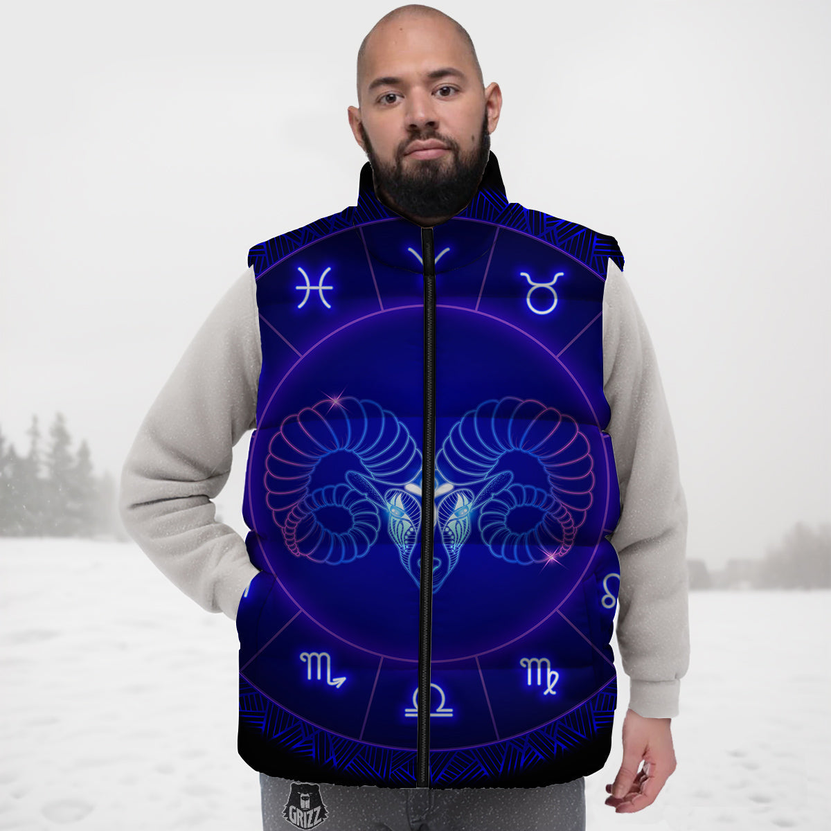 Zodiac Sign Dark Aries Print Down Vest