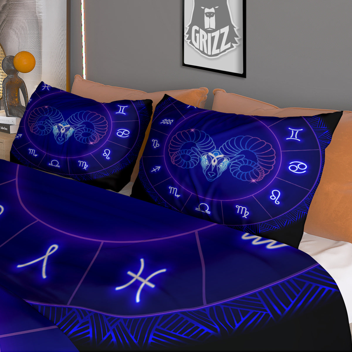 Zodiac Sign Dark Aries Print Duvet Cover Bedding Set