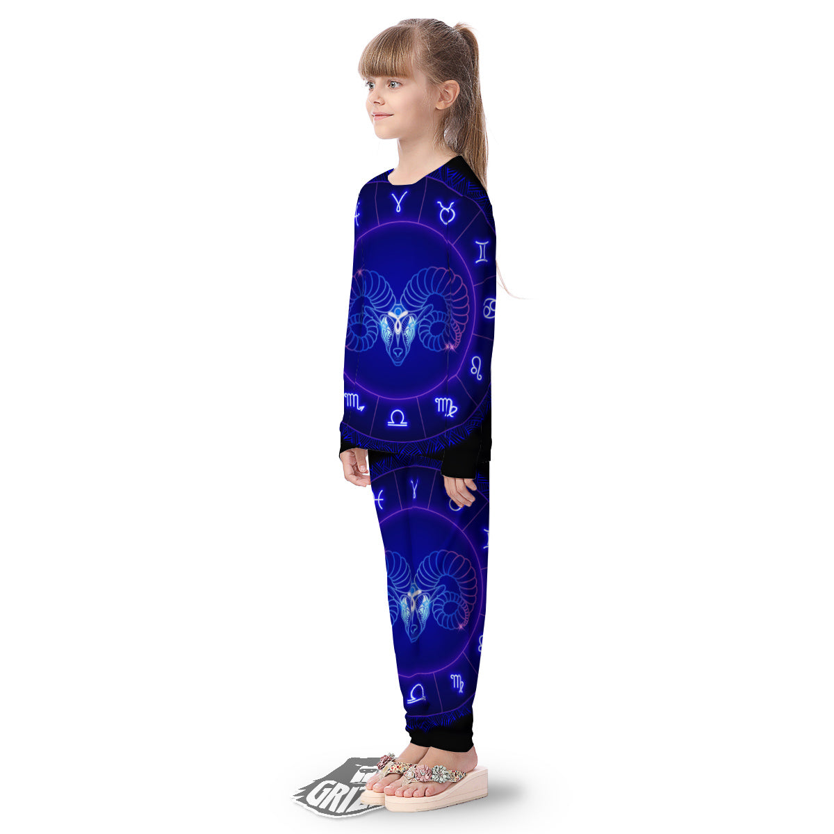 Zodiac Sign Dark Aries Print Kid's Pajamas-grizzshop