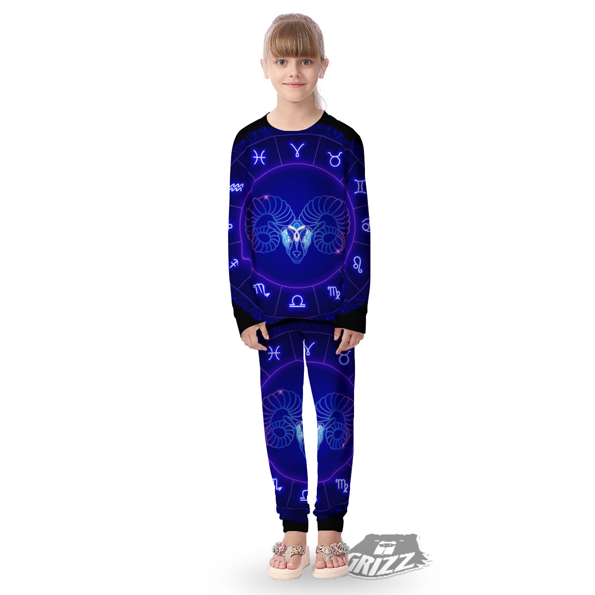 Zodiac Sign Dark Aries Print Kid's Pajamas-grizzshop
