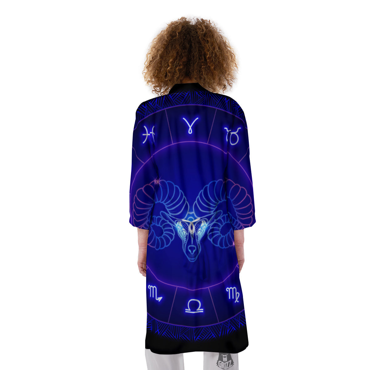 Zodiac Sign Dark Aries Print Kimono-grizzshop