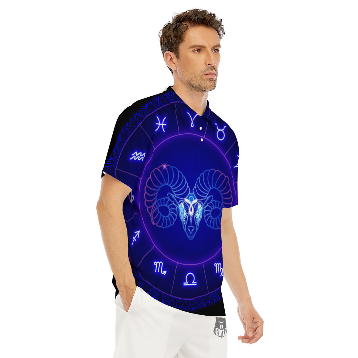 Zodiac Sign Dark Aries Print Men's Golf Shirts-grizzshop