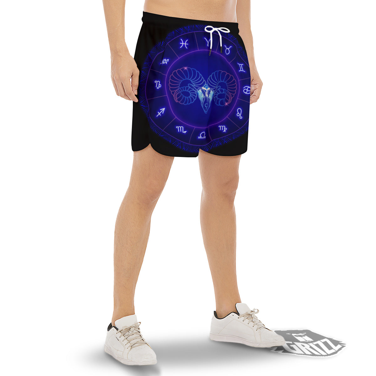 Zodiac Sign Dark Aries Print Men's Gym Shorts-grizzshop