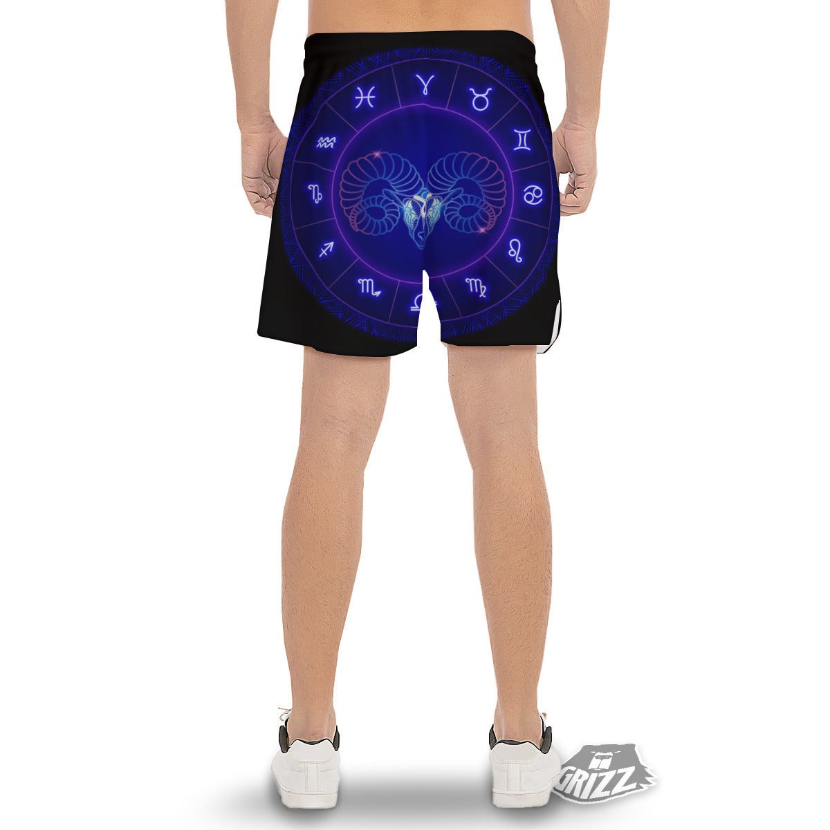 Zodiac Sign Dark Aries Print Men's Gym Shorts-grizzshop