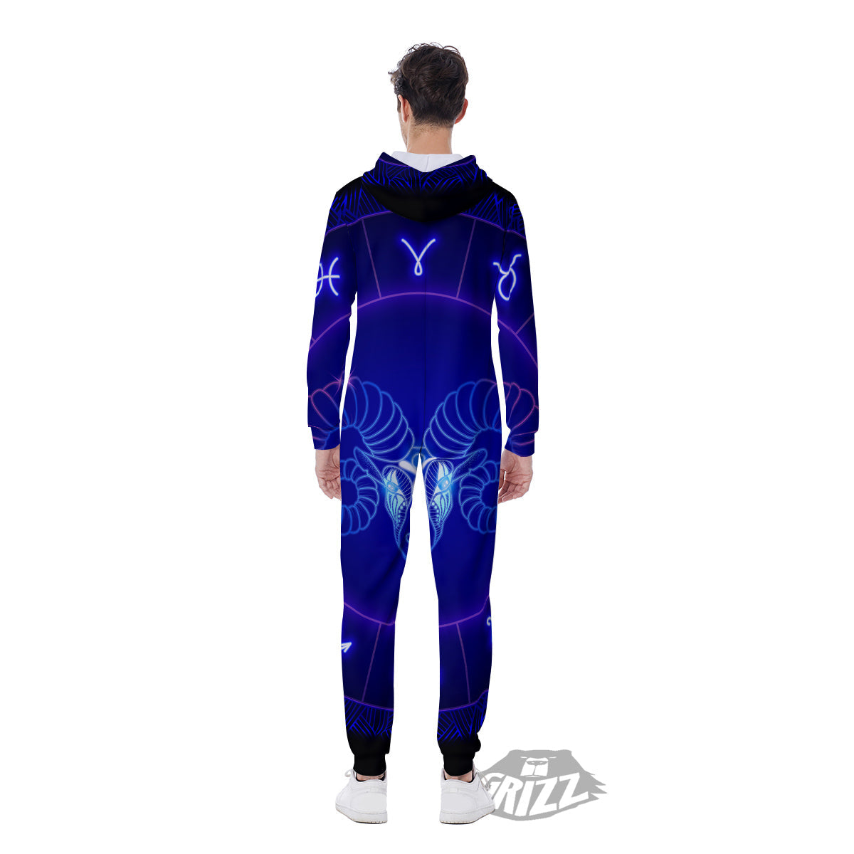 Zodiac Sign Dark Aries Print Men's Jumpsuit-grizzshop