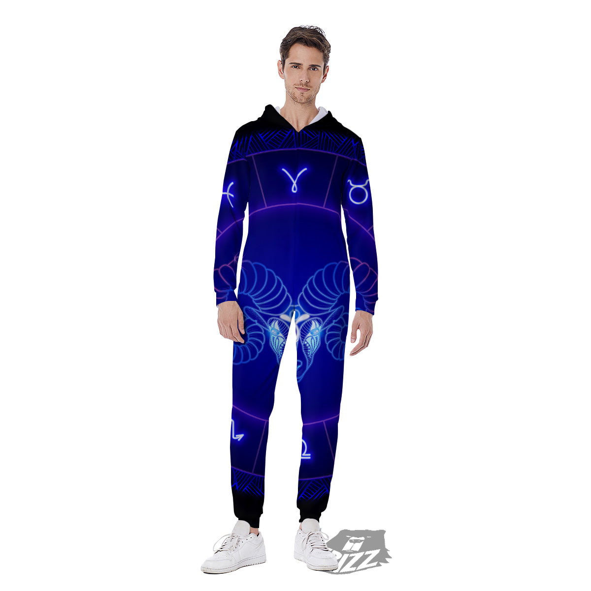 Zodiac Sign Dark Aries Print Men's Jumpsuit-grizzshop
